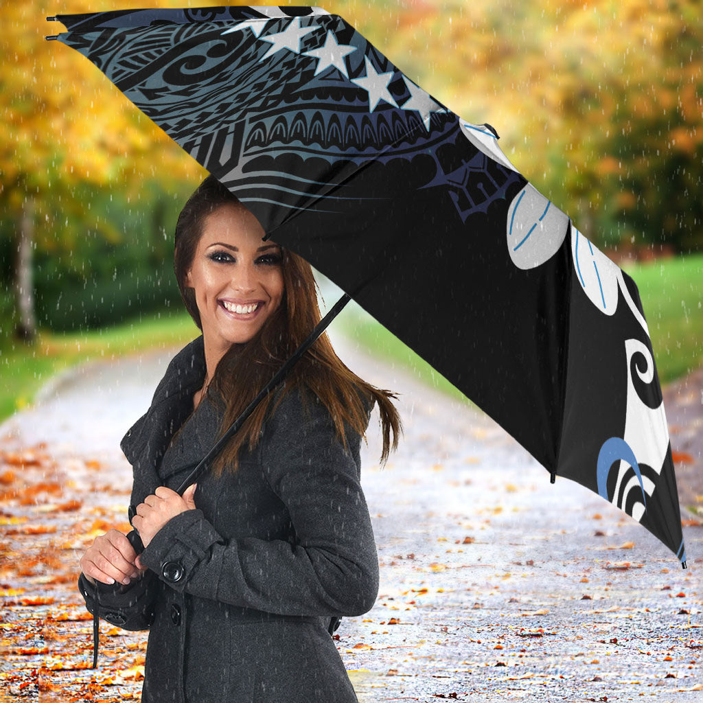 Cook Islands Maori Language Week Umbrella Tiare Maori Kuki Airani Blue Pattern LT22 - Polynesian Pride