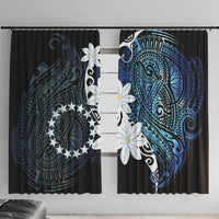 Cook Islands Maori Language Week Window Curtain Tiare Maori Kuki Airani Blue Pattern LT22 With Hooks Blue - Polynesian Pride