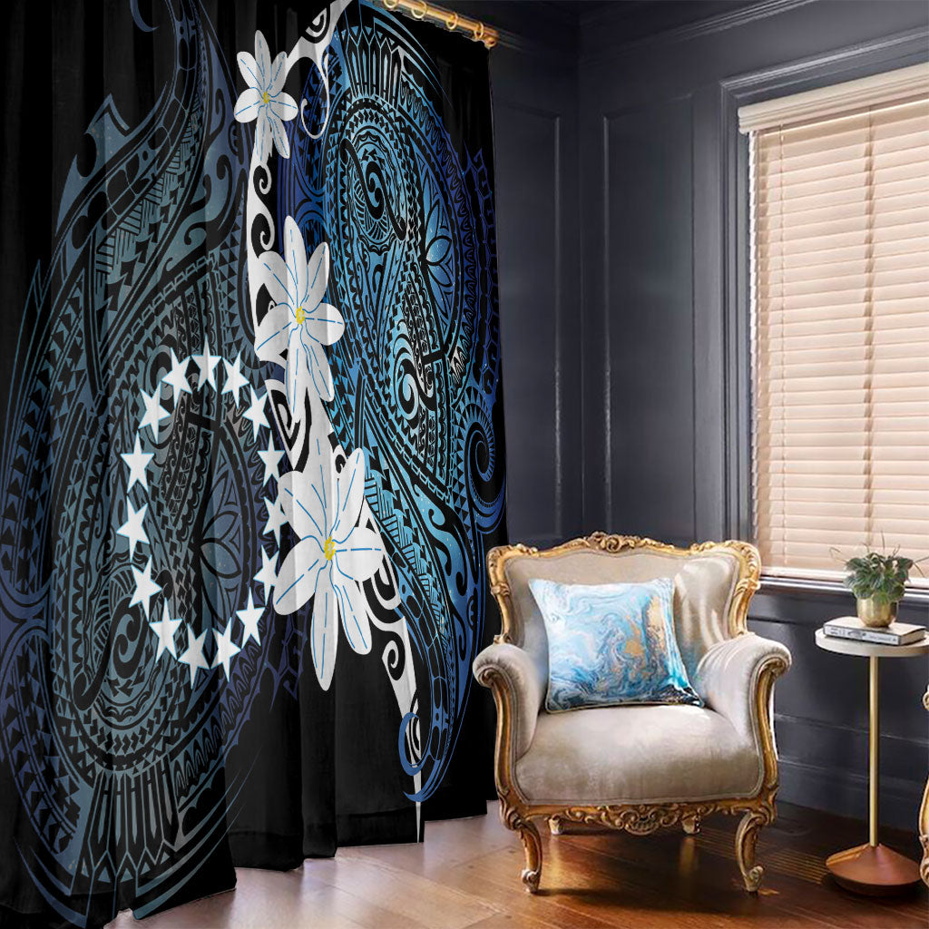 Cook Islands Maori Language Week Window Curtain Tiare Maori Kuki Airani Blue Pattern LT22 - Polynesian Pride