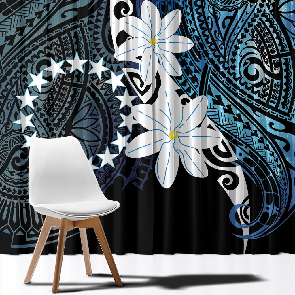 Cook Islands Maori Language Week Window Curtain Tiare Maori Kuki Airani Blue Pattern LT22 - Polynesian Pride