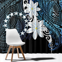 Cook Islands Maori Language Week Window Curtain Tiare Maori Kuki Airani Blue Pattern LT22 - Polynesian Pride