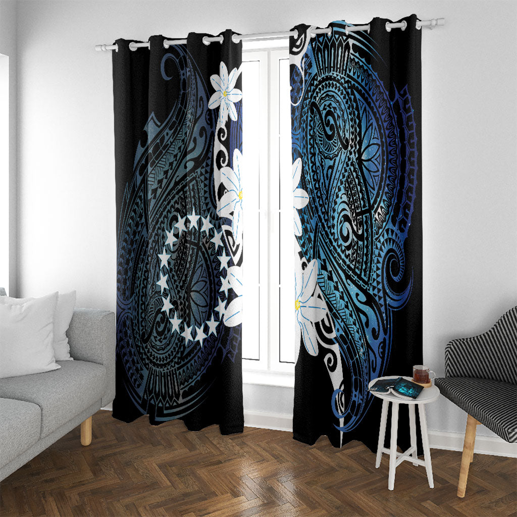 Cook Islands Maori Language Week Window Curtain Tiare Maori Kuki Airani Blue Pattern LT22 With Grommets Blue - Polynesian Pride