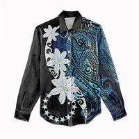Cook Islands Maori Language Week Women Casual Shirt Tiare Maori Kuki Airani Blue Pattern LT22 - Polynesian Pride