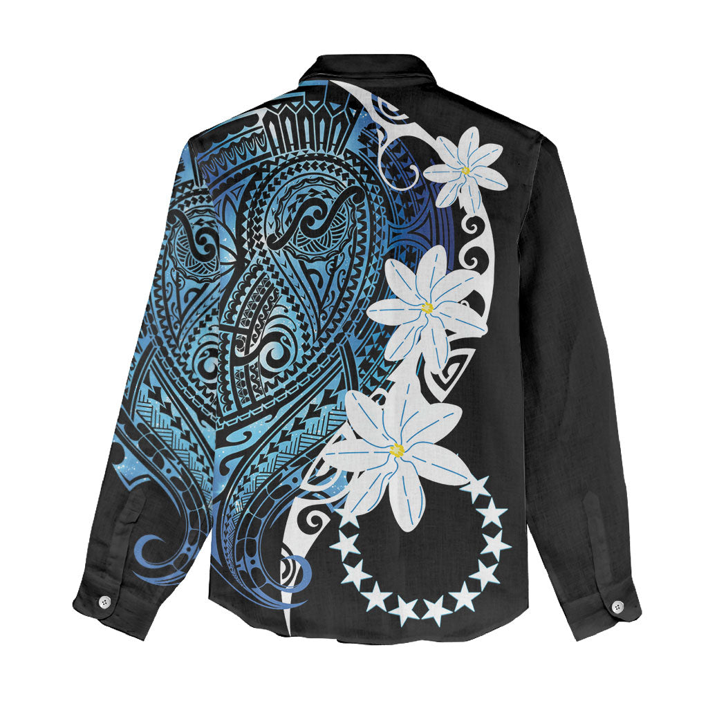 Cook Islands Maori Language Week Women Casual Shirt Tiare Maori Kuki Airani Blue Pattern LT22 - Polynesian Pride
