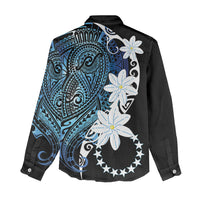 Cook Islands Maori Language Week Women Casual Shirt Tiare Maori Kuki Airani Blue Pattern LT22 - Polynesian Pride