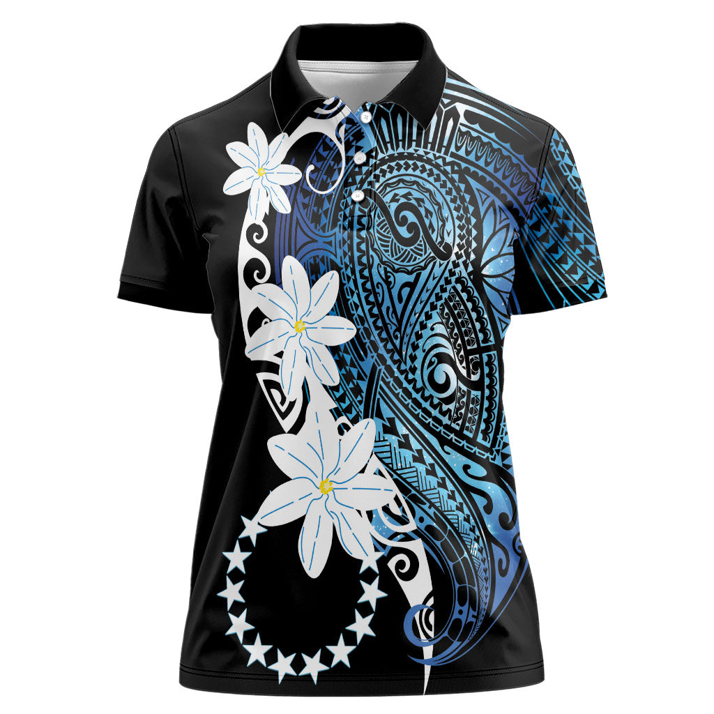 Cook Islands Maori Language Week Women Polo Shirt Tiare Maori Kuki Airani Blue Pattern