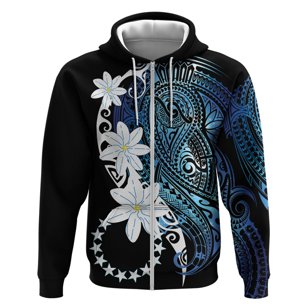 Cook Islands Maori Language Week Zip Hoodie Tiare Maori Kuki Airani Blue Pattern LT22 Zip Hoodie Blue - Polynesian Pride