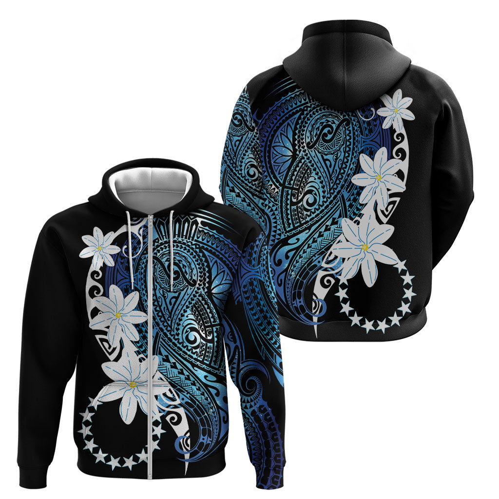 Cook Islands Maori Language Week Zip Hoodie Tiare Maori Kuki Airani Blue Pattern LT22 - Polynesian Pride