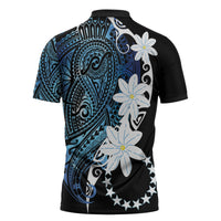 Cook Islands Maori Language Week Zipper Polo Shirt Tiare Maori Kuki Airani Blue Pattern LT22 - Polynesian Pride