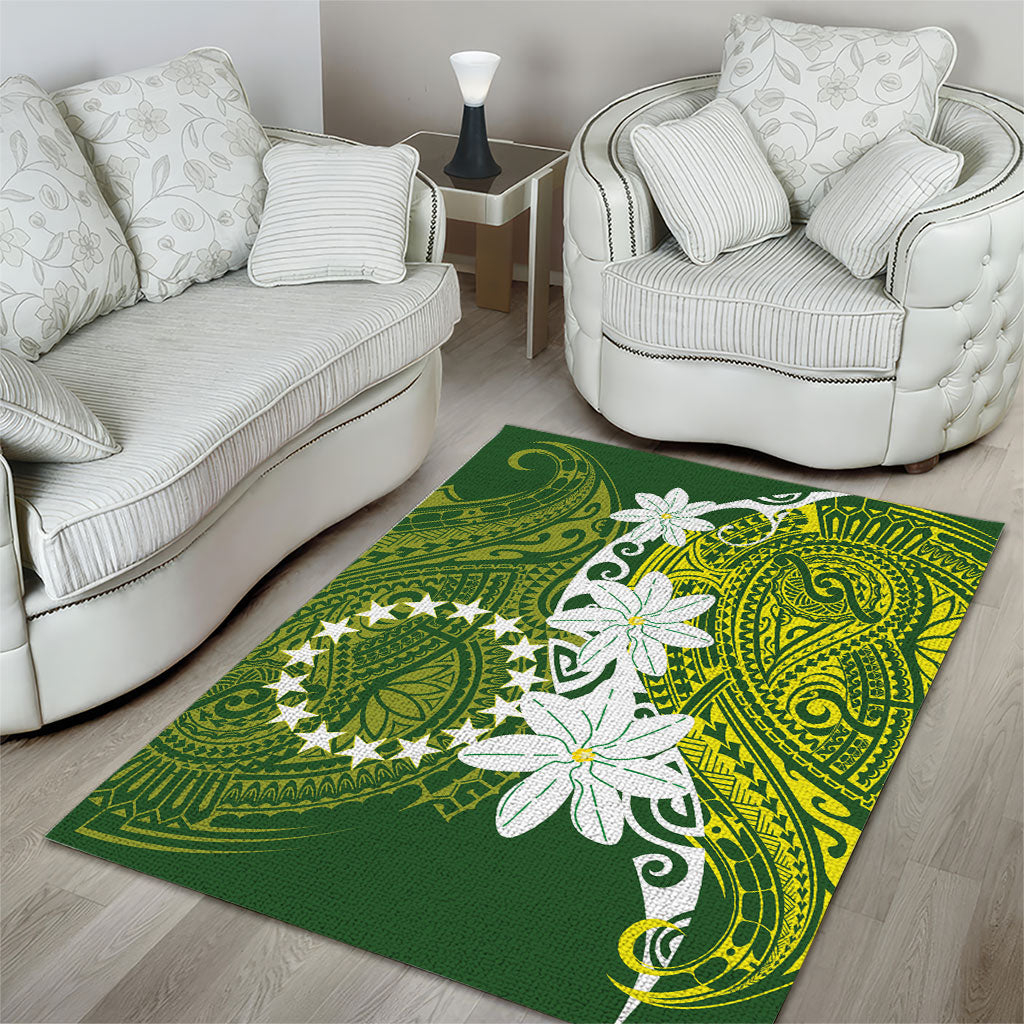 Cook Islands Maori Language Week Area Rug Tiare Maori Kuki Airani Green Pattern LT22 - Polynesian Pride