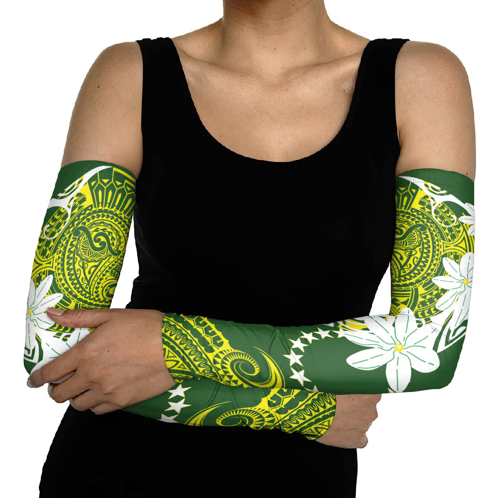 Cook Islands Maori Language Week Arm Sleeves Tiare Maori Kuki Airani Green Pattern LT22 - Polynesian Pride