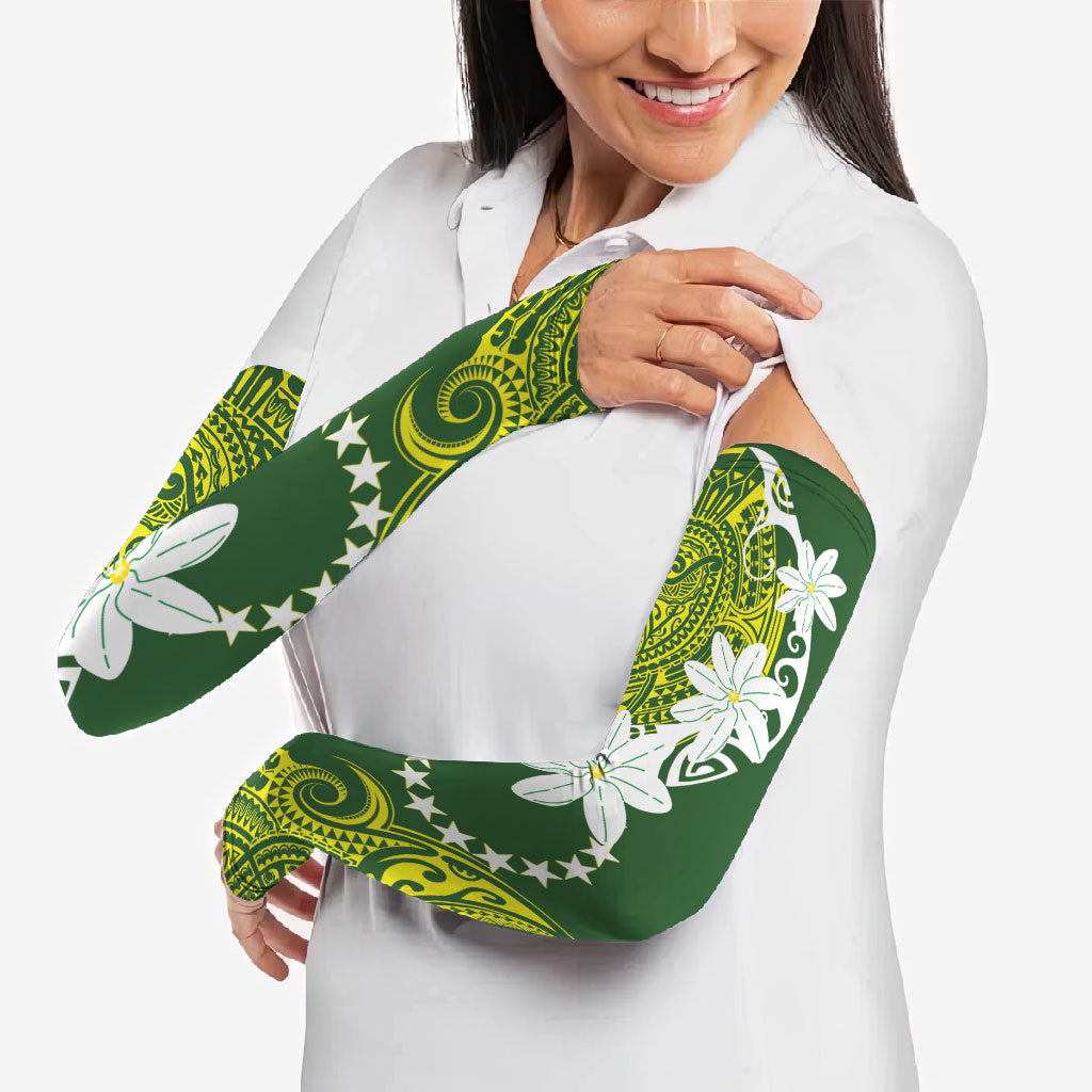 Cook Islands Maori Language Week Arm Sleeves Tiare Maori Kuki Airani Green Pattern LT22 - Polynesian Pride