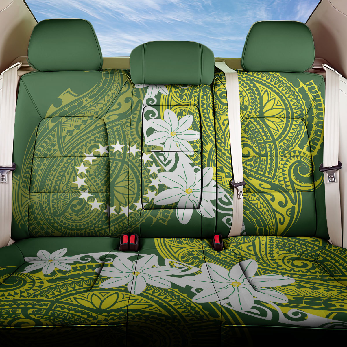 Cook Islands Maori Language Week Back Car Seat Cover Tiare Maori Kuki Airani Green Pattern