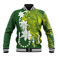 Cook Islands Maori Language Week Baseball Jacket Tiare Maori Kuki Airani Green Pattern LT22 Unisex Green - Polynesian Pride