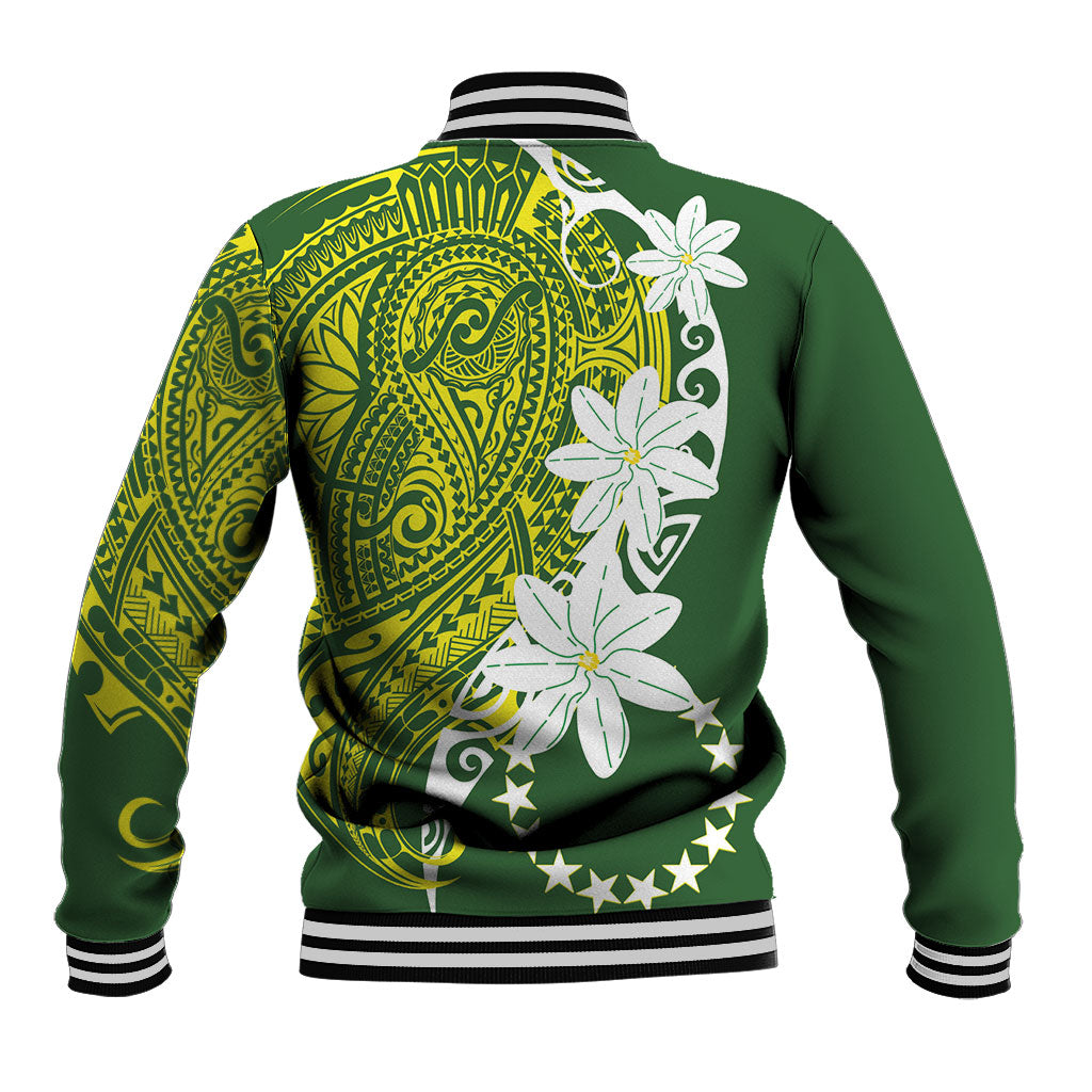 Cook Islands Maori Language Week Baseball Jacket Tiare Maori Kuki Airani Green Pattern LT22 - Polynesian Pride