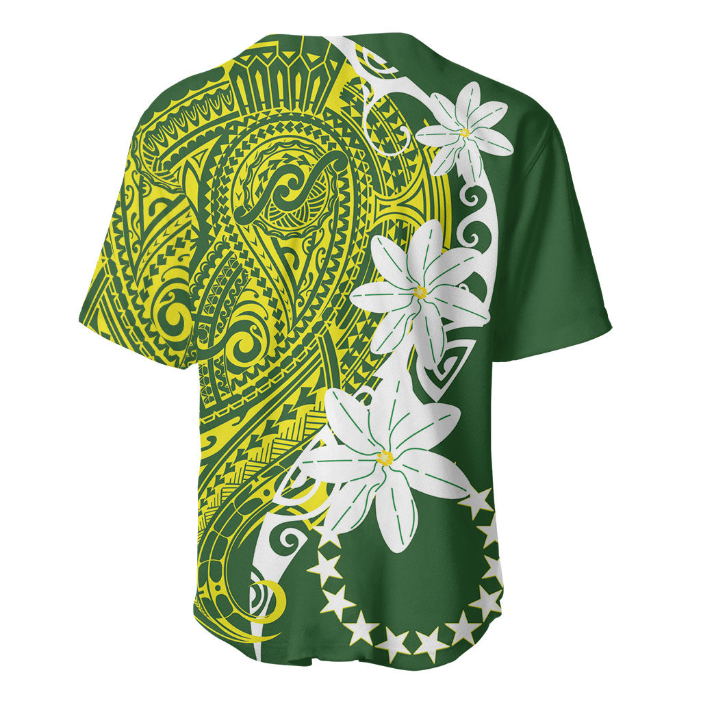 Cook Islands Maori Language Week Baseball Jersey Tiare Maori Kuki Airani Green Pattern LT22 - Polynesian Pride