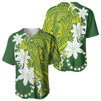 Cook Islands Maori Language Week Baseball Jersey Tiare Maori Kuki Airani Green Pattern LT22 - Polynesian Pride