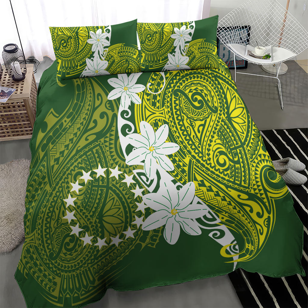 Cook Islands Maori Language Week Bedding Set Tiare Maori Kuki Airani Green Pattern LT22 - Polynesian Pride