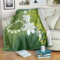 Cook Islands Maori Language Week Blanket Tiare Maori Kuki Airani Green Pattern LT22 Green - Polynesian Pride