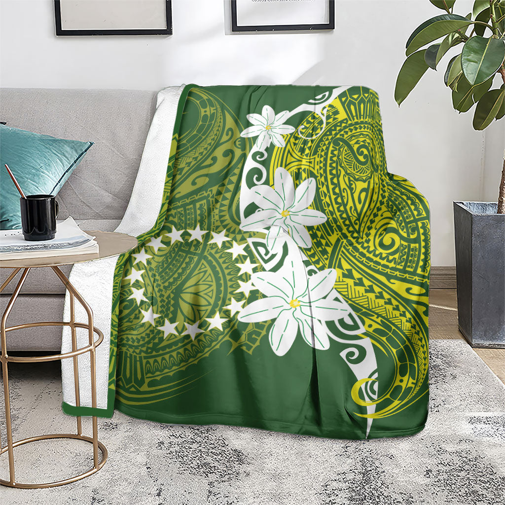 Cook Islands Maori Language Week Blanket Tiare Maori Kuki Airani Green Pattern LT22 - Polynesian Pride