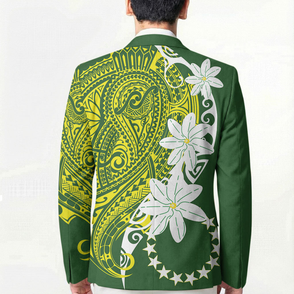 Cook Islands Maori Language Week Blazer Tiare Maori Kuki Airani Green Pattern LT22 - Polynesian Pride