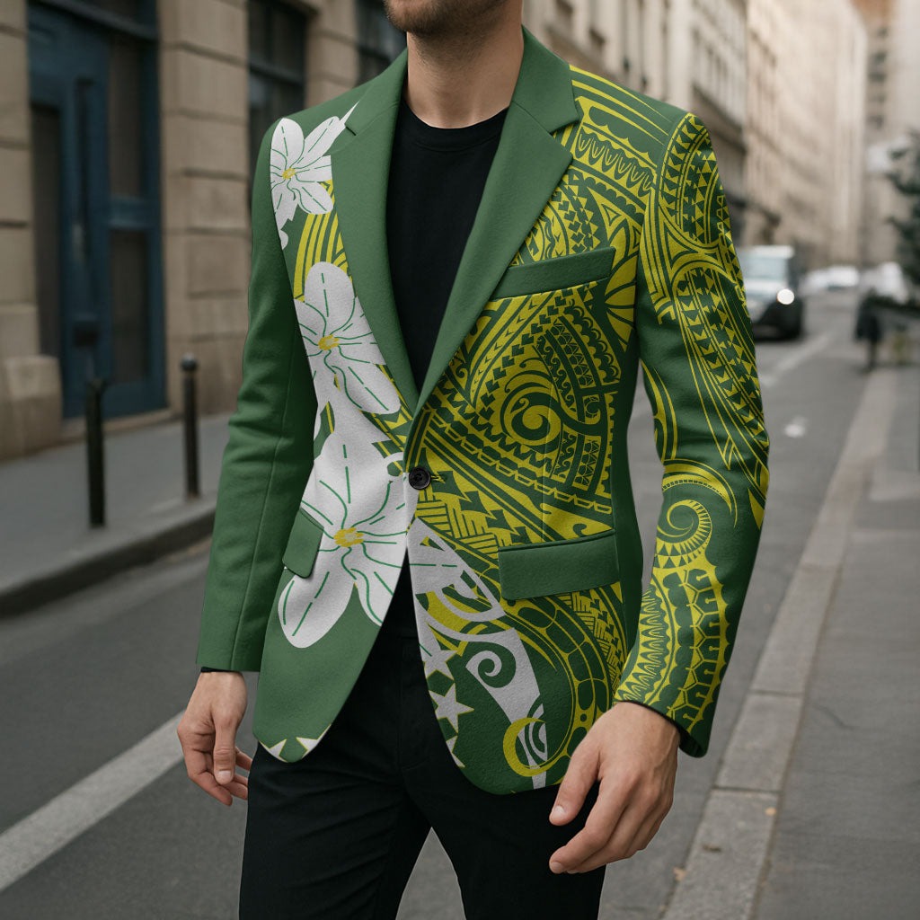 Cook Islands Maori Language Week Blazer Tiare Maori Kuki Airani Green Pattern LT22 - Polynesian Pride