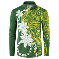 Cook Islands Maori Language Week Button Sweatshirt Tiare Maori Kuki Airani Green Pattern LT22 Green - Polynesian Pride