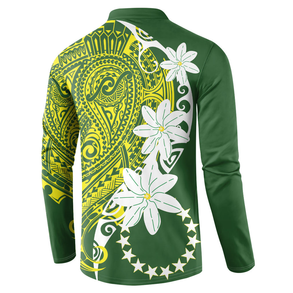Cook Islands Maori Language Week Button Sweatshirt Tiare Maori Kuki Airani Green Pattern LT22 - Polynesian Pride
