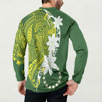 Cook Islands Maori Language Week Button Sweatshirt Tiare Maori Kuki Airani Green Pattern LT22 - Polynesian Pride