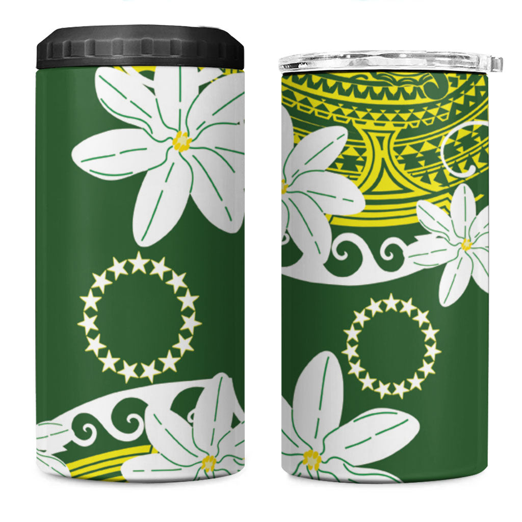 Cook Islands Maori Language Week 4 in 1 Can Cooler Tumbler Tiare Maori Kuki Airani Green Pattern LT22 One Size: 16 oz Green - Polynesian Pride