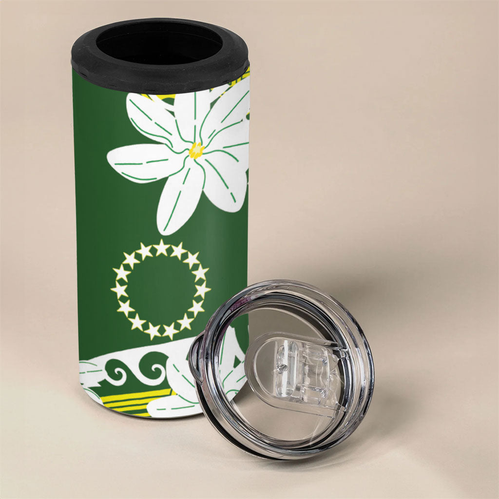 Cook Islands Maori Language Week 4 in 1 Can Cooler Tumbler Tiare Maori Kuki Airani Green Pattern LT22 - Polynesian Pride