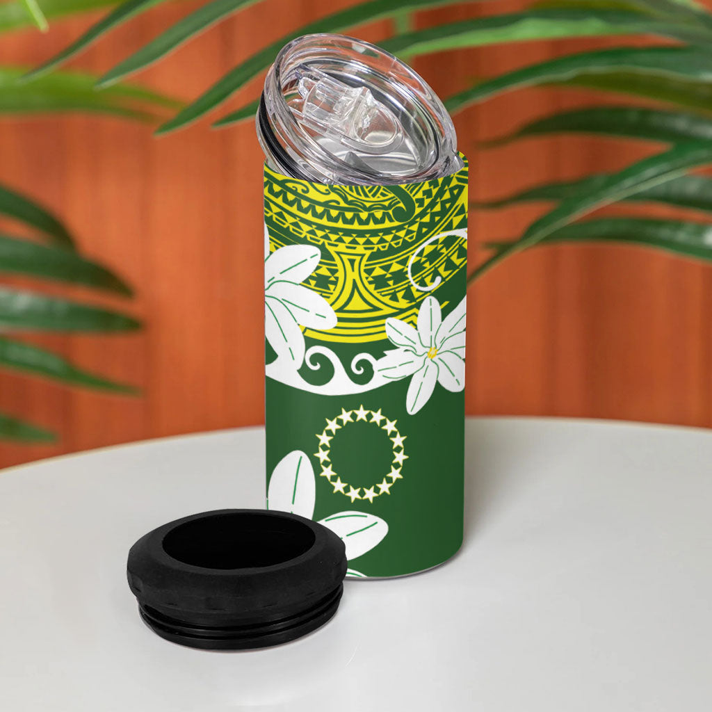 Cook Islands Maori Language Week 4 in 1 Can Cooler Tumbler Tiare Maori Kuki Airani Green Pattern LT22 - Polynesian Pride