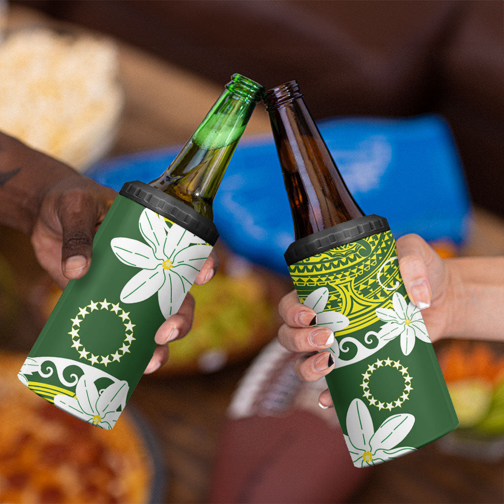 Cook Islands Maori Language Week 4 in 1 Can Cooler Tumbler Tiare Maori Kuki Airani Green Pattern LT22 - Polynesian Pride