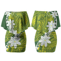 Cook Islands Maori Language Week Couples Matching Off Shoulder Short Dress and Hawaiian Shirt Tiare Maori Kuki Airani Green Pattern LT22 - Polynesian Pride