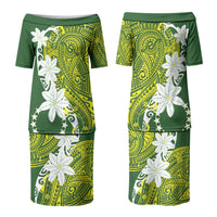 Cook Islands Maori Language Week Couples Matching Puletasi and Hawaiian Shirt Tiare Maori Kuki Airani Green Pattern LT22 - Polynesian Pride