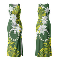 Cook Islands Maori Language Week Couples Matching Tank Maxi Dress and Hawaiian Shirt Tiare Maori Kuki Airani Green Pattern LT22 - Polynesian Pride