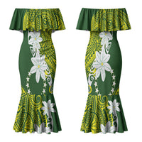 Cook Islands Maori Language Week Family Matching Mermaid Dress and Hawaiian Shirt Tiare Maori Kuki Airani Green Pattern LT22 Mom's Dress Green - Polynesian Pride