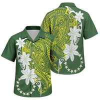Cook Islands Maori Language Week Family Matching Off Shoulder Maxi Dress and Hawaiian Shirt Tiare Maori Kuki Airani Green Pattern LT22 Son's Shirt Green - Polynesian Pride