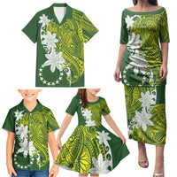 Cook Islands Maori Language Week Family Matching Puletasi and Hawaiian Shirt Tiare Maori Kuki Airani Green Pattern LT22 - Polynesian Pride