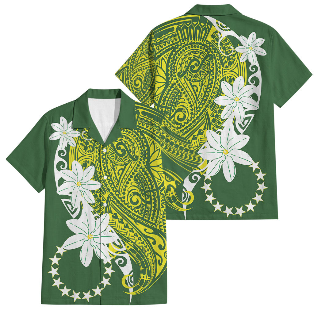 Cook Islands Maori Language Week Family Matching Short Sleeve Bodycon Dress and Hawaiian Shirt Tiare Maori Kuki Airani Green Pattern LT22 Dad's Shirt - Short Sleeve Green - Polynesian Pride