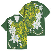 Cook Islands Maori Language Week Family Matching Short Sleeve Bodycon Dress and Hawaiian Shirt Tiare Maori Kuki Airani Green Pattern LT22 Dad's Shirt - Short Sleeve Green - Polynesian Pride