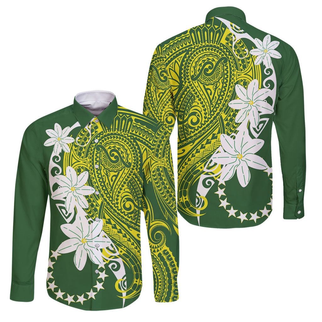 Cook Islands Maori Language Week Family Matching Short Sleeve Bodycon Dress and Hawaiian Shirt Tiare Maori Kuki Airani Green Pattern LT22 Dad's Shirt - Long Sleeve Green - Polynesian Pride