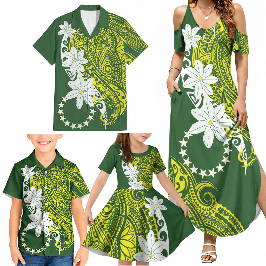 Cook Islands Maori Language Week Family Matching Summer Maxi Dress and Hawaiian Shirt Tiare Maori Kuki Airani Green Pattern LT22 - Polynesian Pride