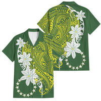 Cook Islands Maori Language Week Family Matching Summer Maxi Dress and Hawaiian Shirt Tiare Maori Kuki Airani Green Pattern LT22 Dad's Shirt - Short Sleeve Green - Polynesian Pride
