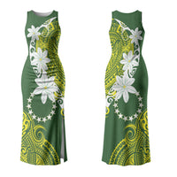 Cook Islands Maori Language Week Family Matching Tank Maxi Dress and Hawaiian Shirt Tiare Maori Kuki Airani Green Pattern LT22 Mom's Dress Green - Polynesian Pride