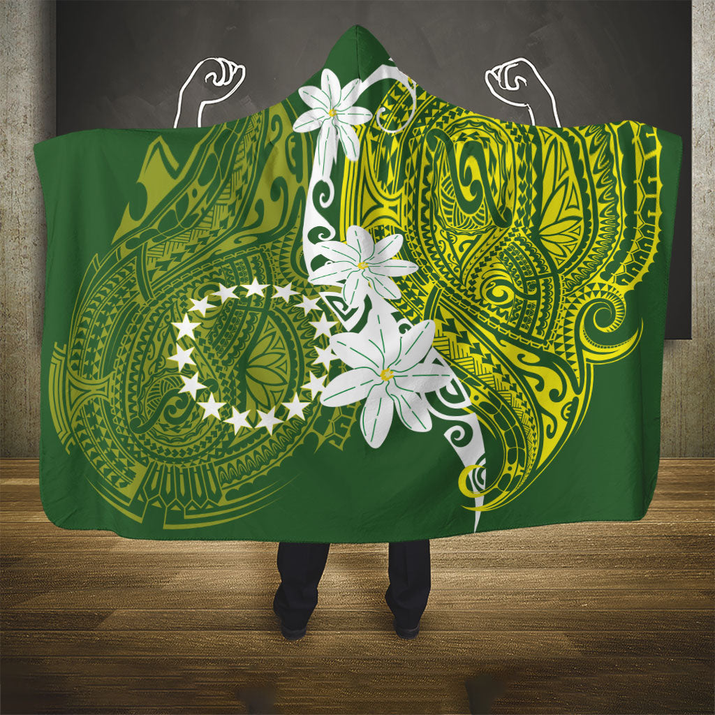 Cook Islands Maori Language Week Hooded Blanket Tiare Maori Kuki Airani Green Pattern LT22 - Polynesian Pride