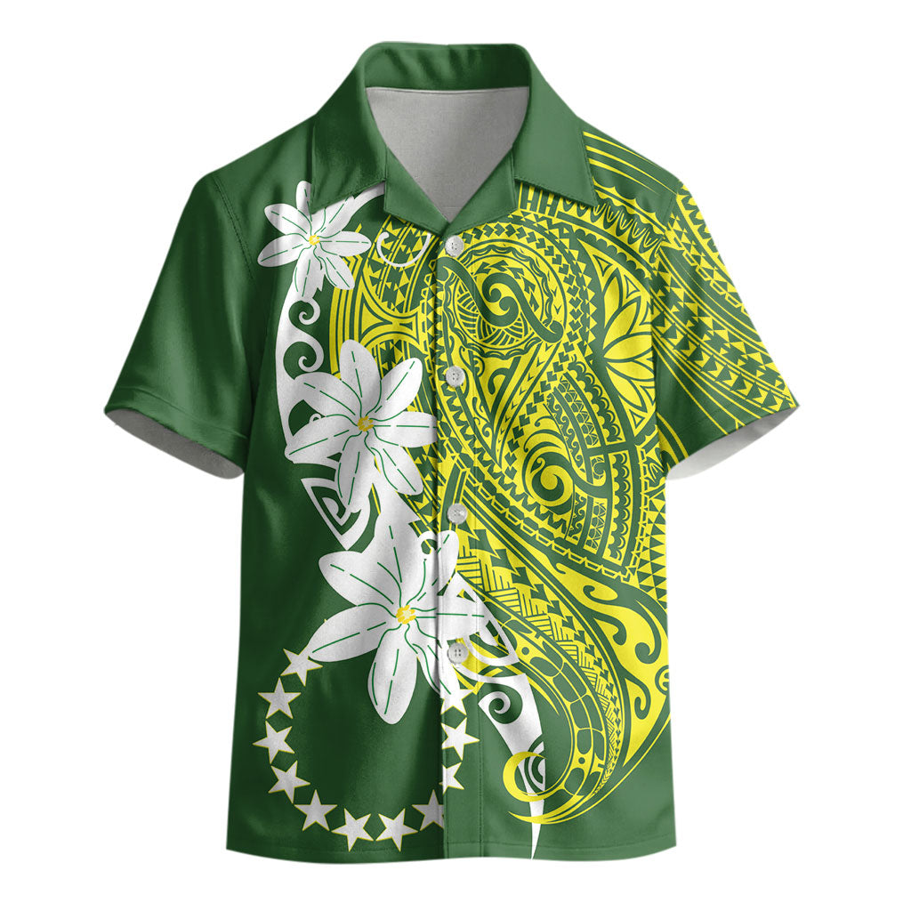 Cook Islands Maori Language Week Kid Hawaiian Shirt Tiare Maori Kuki Airani Green Pattern LT22 - Polynesian Pride