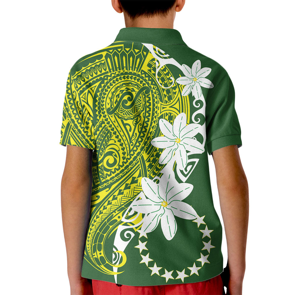 Cook Islands Maori Language Week Kid Polo Shirt Tiare Maori Kuki Airani Green Pattern LT22 - Polynesian Pride