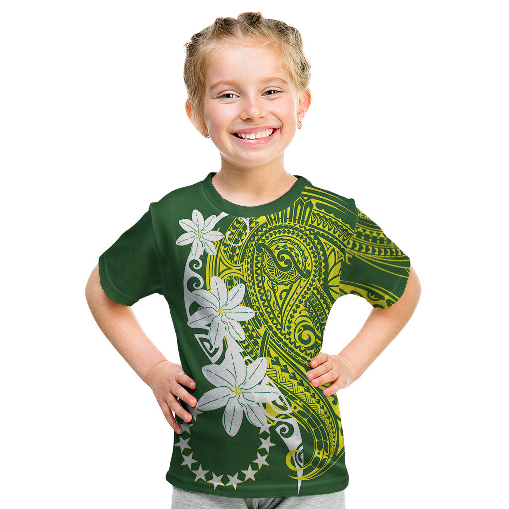 Cook Islands Maori Language Week Kid T Shirt Tiare Maori Kuki Airani Green Pattern
