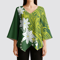 Cook Islands Maori Language Week Kimono Sleeve Blouse Tiare Maori Kuki Airani Green Pattern LT22 - Polynesian Pride